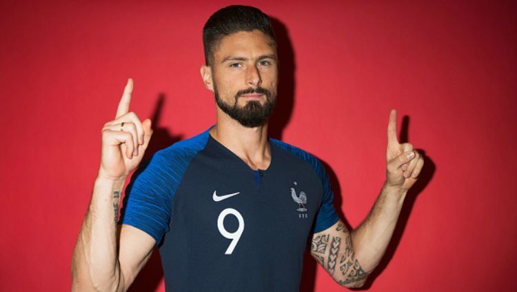 Olivier Giroud dalam sesi pemotretan Timnas Prancis untuk Piala Dunia 2018. Copyright: © Getty Images