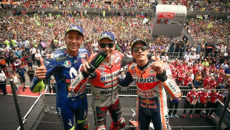 Podium MotoGP Catalunya: Valentino Rossi, Jorge Lorenzo, Marc Marquez Copyright: © Getty Images