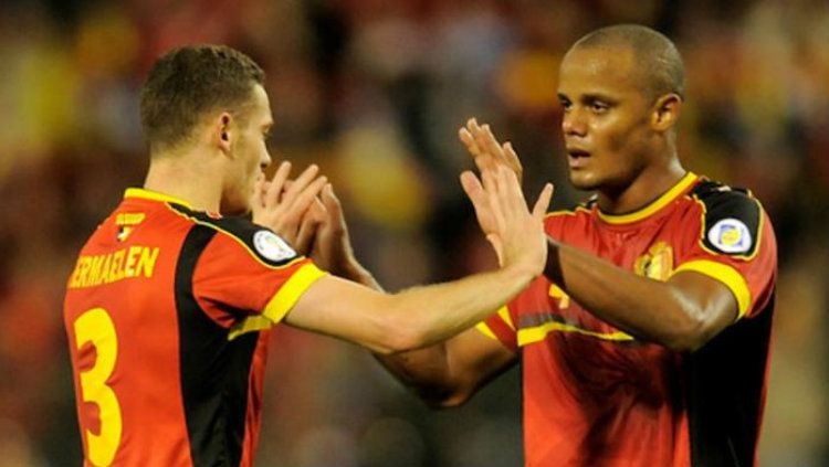 Pemain Tim Nasional Belgia Thomas Vermaelen dan Vincent Kompany. Copyright: © Getty Images