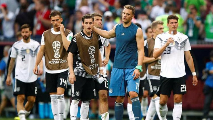 Pemain Jerman usai kalah dari Meksiko di Piala Dunia 2018. Copyright: © Getty Images