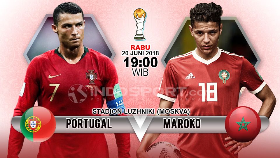 Portugal vs Maroko akan dimainkan pada pukul 19.00 WIB, Rabu (20/06/18), di Luzhniki Stadium. Copyright: © Grafis: HeruFirmansyah/Indosport.com