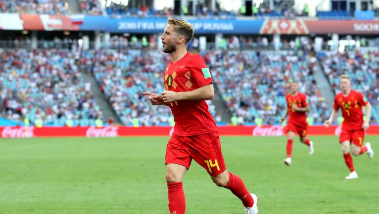 Dries Mertens saat merayakan golnya ke gawang Panama, Grup G Piala Dunia 2018, Fisht Stadium Sochi, Senin (18/06/18). Copyright: © fifa.com