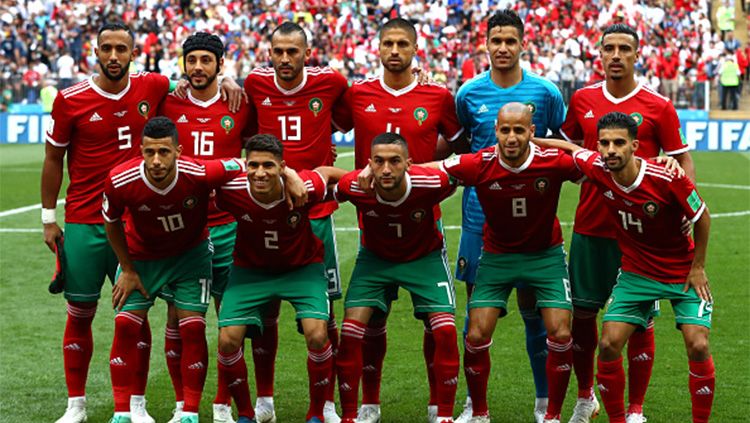 Skuat Maroko saat menghadapi Portugal di pertandingan kedua pneyisihan Grup B Piala Dunia 2018. Copyright: © Getty Images