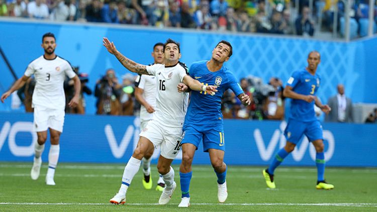 Gelandang serang Timnas Brasil, Philippe Coutinho saat melawan Kosta Rika. Copyright: © Getty Images