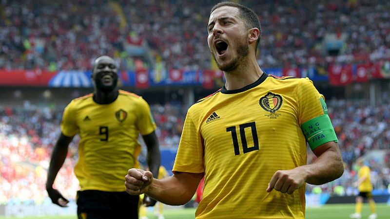 Eden Hazard merayakan golnya ke gawang Tunisia Copyright: © Getty Images