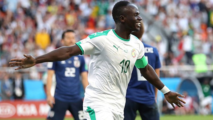 Selebrasi Sadio Mane usai bobol gawang Jepang di Piala Dunia 2018. Copyright: © Getty Images