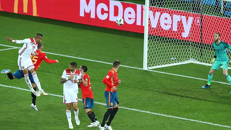 Saat gawang De Gea bobol untuk kedua kalinya di laga melawan Maroko. Copyright: © Getty Images