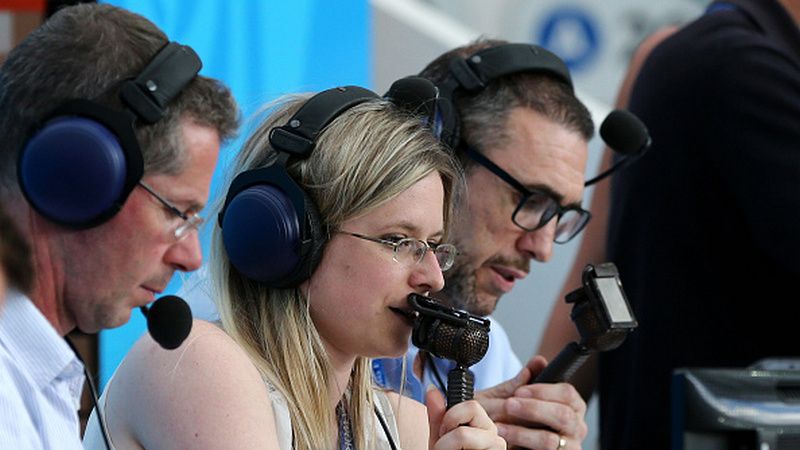 Vicki Sparks, komentator pertandingan Portugal vs Maroko untuk TV BBC. Copyright: &copy; Getty Images