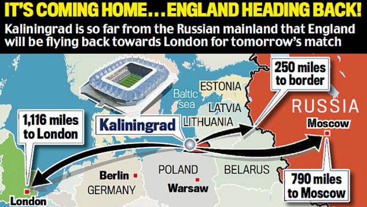 Peta Kaliningrad ke Moscow dan ke London Copyright: © Daily Mail