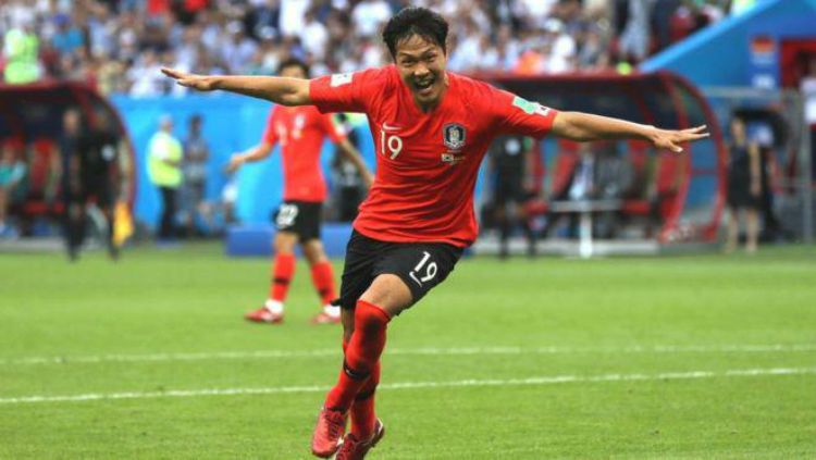 Kim Young-gwon merayakan gol ke gawang Jerman, Rabu (27/06/18). Copyright: © BBC