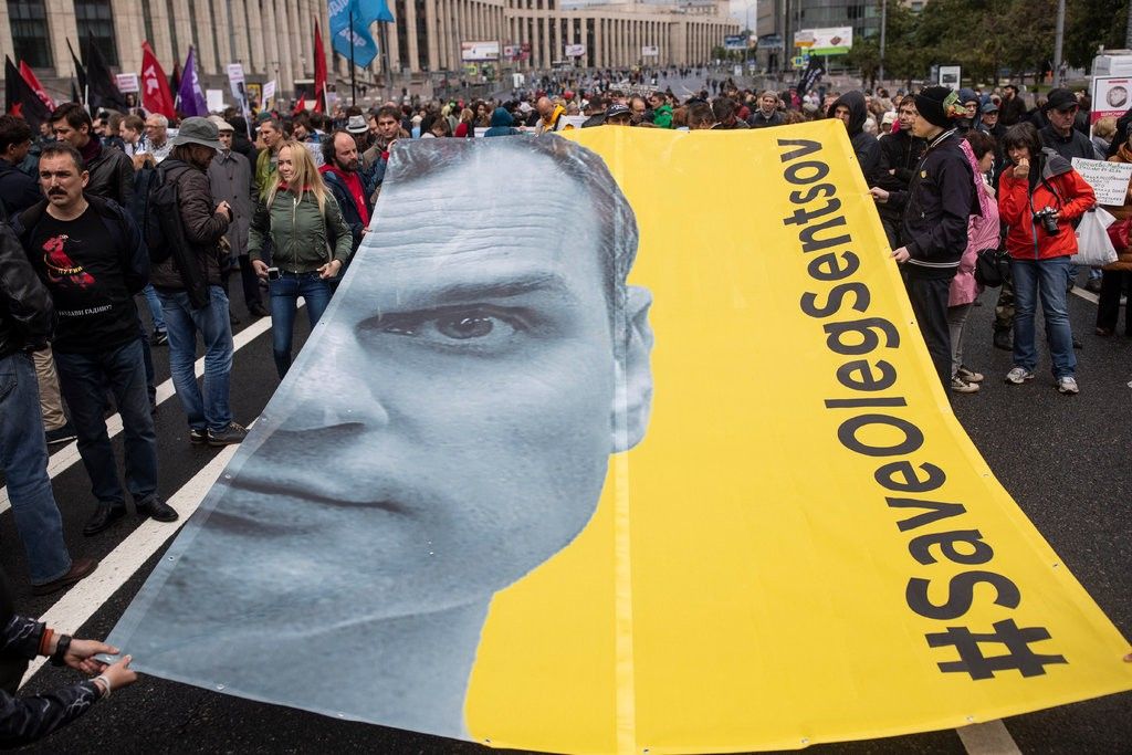 Demonstrasi  Pembebasan Oleg Sentsov di Moskow Copyright: &copy; New York Times