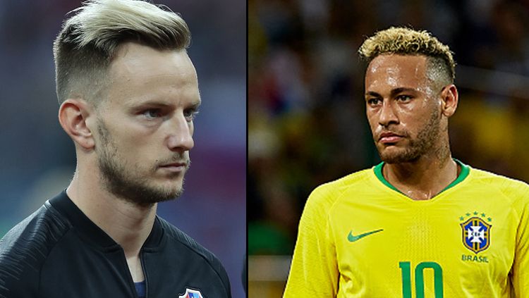 Playmaker Timnas Kroasia, Ivan Rakitic (kiri) dan Neymar Jr, striker Timnas Brasil. Copyright: © Getty Images