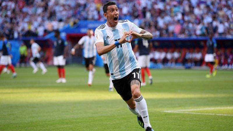 Angel Di Maria merayakan golnya ke gawang Prancis. Copyright: © Getty Images