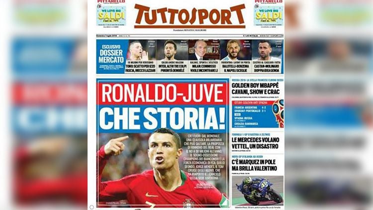 Tuttosport mengklaim kalau Ronaldo akan berlabuh ke Juventus musim depan. Copyright: © Tuttosport