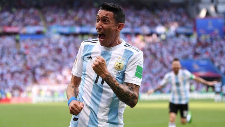 Selebrasi Angel Di Maria dalam laga Prancis vs Argentina. Copyright: &copy; Getty Images