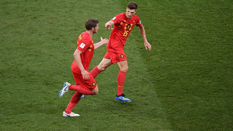 Jan Vertonghen mencetak gol yang memperkecil ketertinggalan Belgia dari Jepang. Copyright: © Getty Images