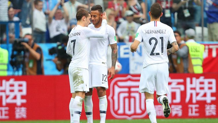 Griezmann tidak merayakan golnya yang ia cetak ke gawang Uruguay di laga perempatfinal Piala Dunia 2018. Copyright: © Getty Images