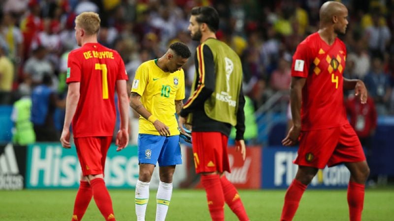 Eskpresi kekecewaan Neymar di laga Brasil vs Belgia Copyright: © Getty Images