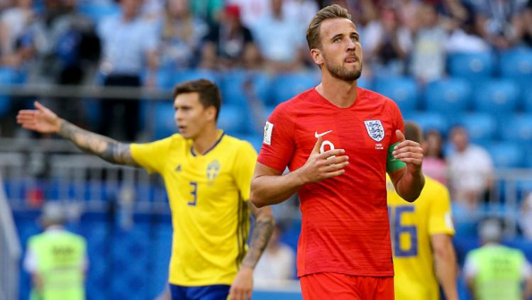Harry Kane dalam laga Inggris vs Swedia di Piala Dunia 2018. Copyright: © Getty Images