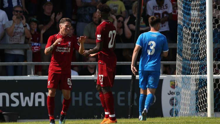 Pemain Liverpool Ryan Kent usai mencetak gol ke gawang Chester di laga uji coba, (07/07/18). Copyright: © Liverpool