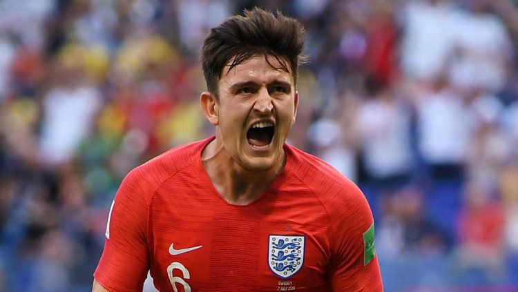 Selebrasi Harry Maguire saat mencetak gol bagi Timnas Inggris di Piala Dunia 2018. Copyright: © BBC