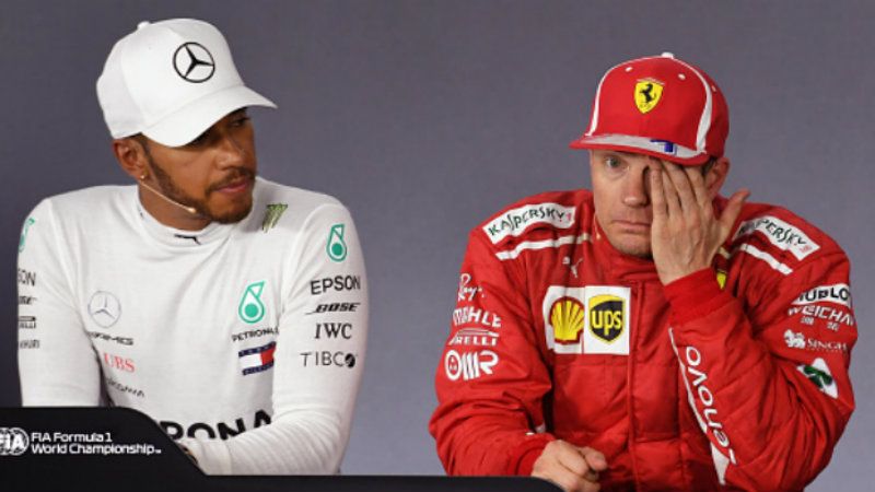 Pembalap F1 tim Mercedes, Lewis Hamilton (kiri) dan Kimi Raikkonen, pembalap F1 tim Ferrari. Copyright: © INDOSPORT