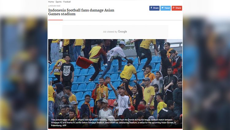 Stadion Jakabaring yang dirusak sebulan sebelum Asian Games 2018 mendapat sorotan dari media luar negeri. Copyright: © INDOSPORT