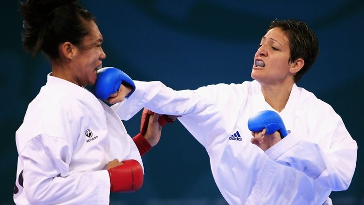 Atlet Karate Yordania, Manar Shath saat berlaga di Asian Games 2010 lalu. Copyright: © Getty Images