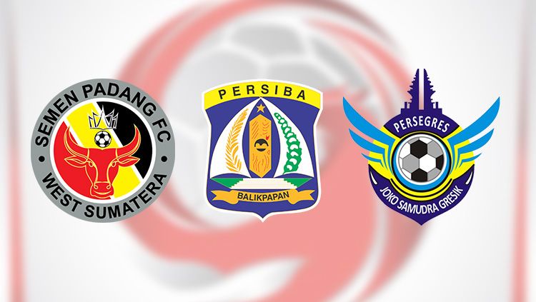 Logo 3 tim degradasi Semen Padang, Persiba Balikpapan, dan Persegres Gresik United di Liga 2 2018. Copyright: © INDOSPORT