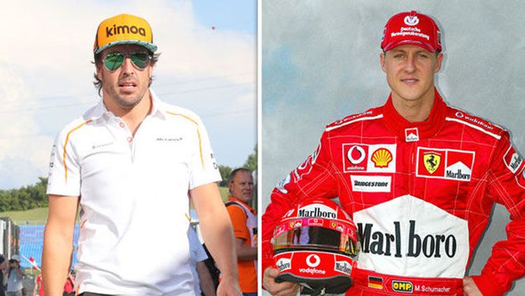 Juara dunia Formula 1, Fernando Alonso dan Michael Schumacher Copyright: © Express UK