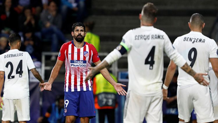 Diego Costa dan Segio Ramos terlibat insiden di laga Piala Super Eropa. Copyright: © Getty Images