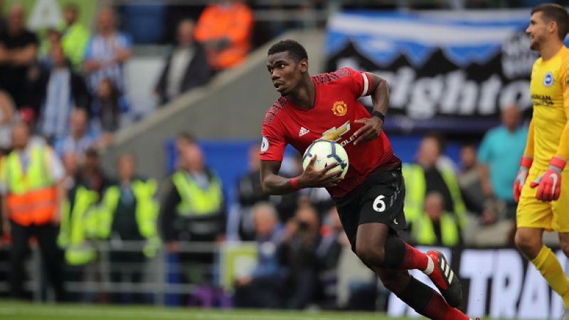 Paul Pogba pasca mencetak gol ke gawang Brighton & Hove Albion Copyright: © Getty Images