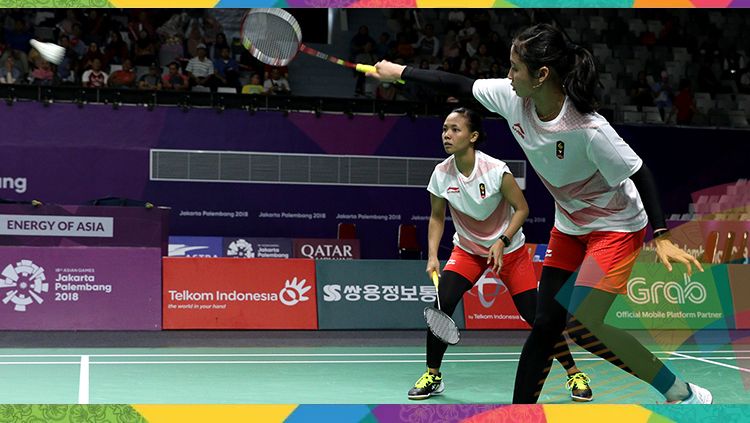 Della Destiara Haris/Rizki Amelia Pradipta menjadi penentu kemenangan tim putri Indonesia atas Korea pada perempat final cabang olahraga badminton beregu Asian Games 2018. Copyright: © HUMAS PBSI