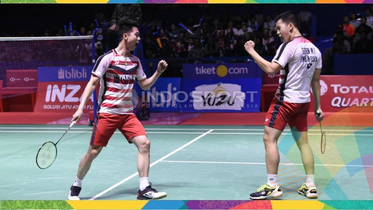 Kevin Sanjaya Sukamuljo/Marcus Fernaldi Gideon selebrasi. Copyright: © Herry Ibrahim/INDOSPORT