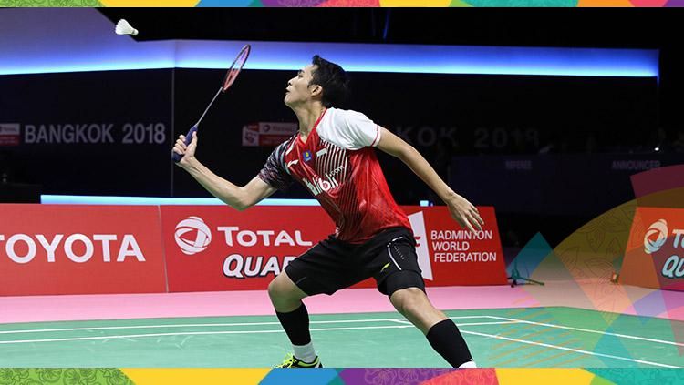 Aksi tunggal putra Indonesia, Jonatan Christie. Copyright: © HUMAS PBSI