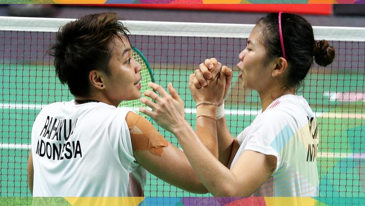 Greysia Polii/Apriyani Rahayu selebrasi usai laga Asian Games 2018. Copyright: © Humas PBSI