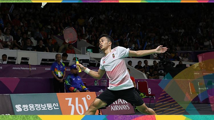 Anthony Sinisuka Ginting berhasil melangkah ke babak perempat final bulu tangkis nomor tunggal putra Asian Games 2018. Copyright: © Humas PBSI