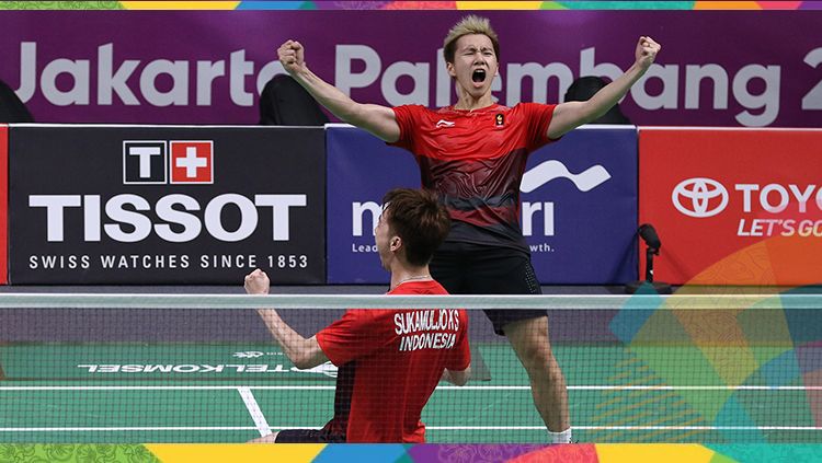 Pasangan ganda putra, Marcus Fernaldi Gideon/Kevin Sanjaya Sukamuljo di Asian Games 2018. Copyright: © Humas PBSI