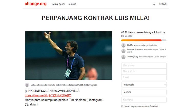 Petisi Luis Milla tembus 50 ribu orang. Copyright: © change.org