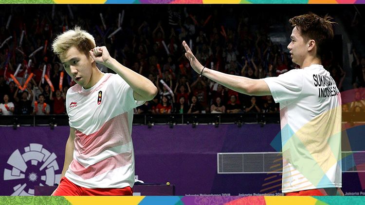 Kevin Sanjaya/Marcus Gideon di semifinal Asian Games 2018. Copyright: © PBSI