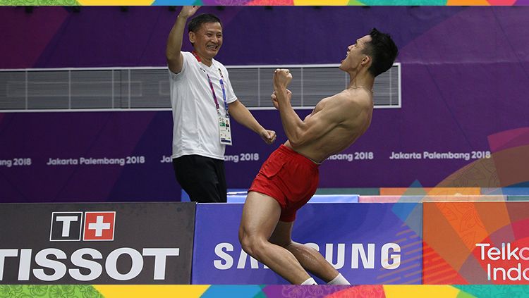 Jonatan Christie dalam aksinya di ajang Asian Games 2018. Copyright: © HUMAS PBSI