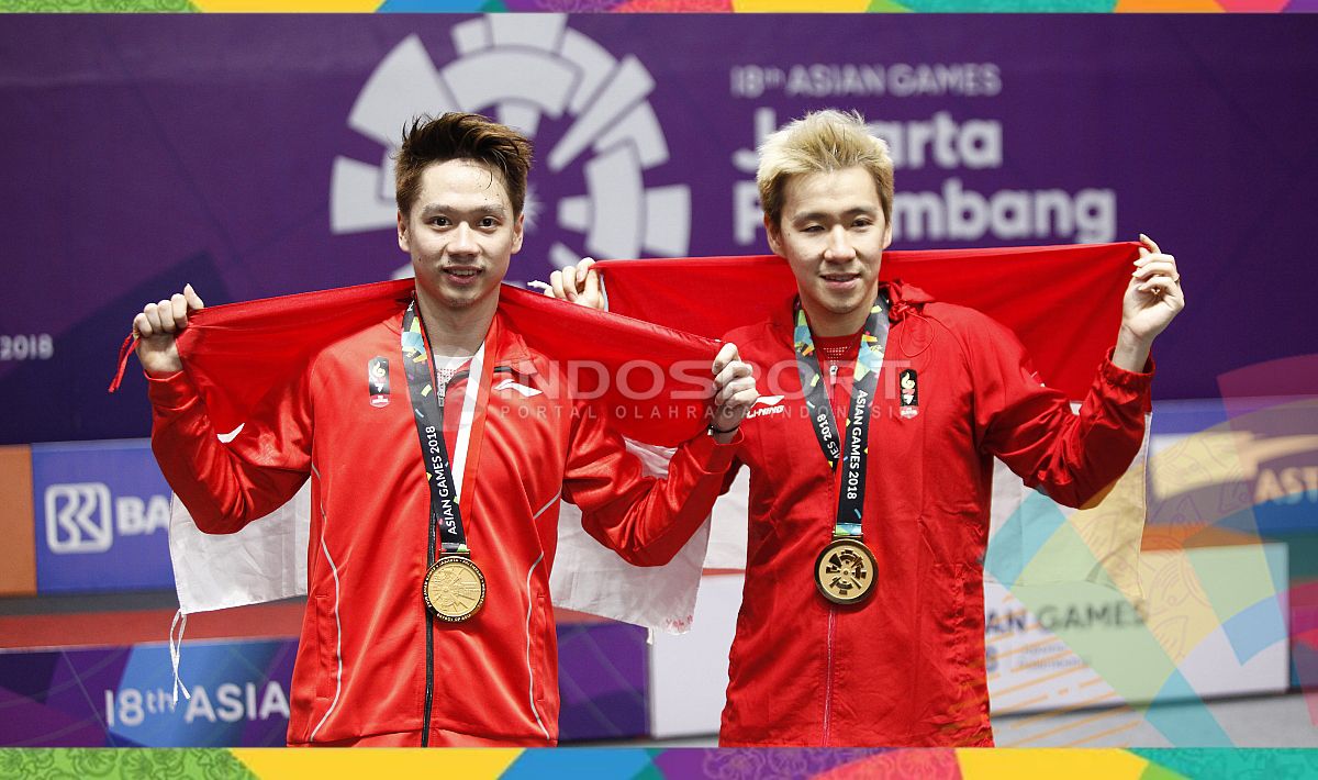 Kevin Sanjaya/Markus Fernaldi Gideon sabet medali emas cabor bulutangkis ganda putra Asian Games 2018. Copyright: © Herry Ibrahim/INDOSPORT