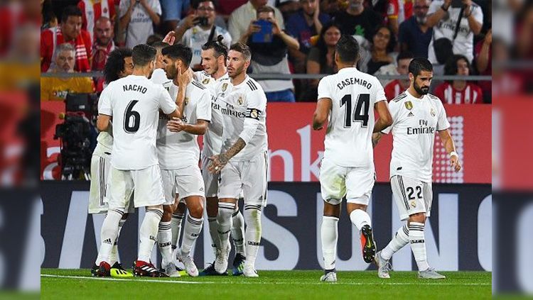 Para pemain Real Madrid tengah selebrasi saat melawan Leganes di La Liga Spanyol. Copyright: © Getty Images