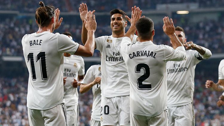 Para pemain Real Madrid tengah selebrasi saat melawan Leganes di La Liga Spanyol. Copyright: © Getty Images