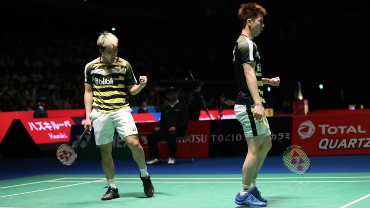 Kevin Sanjaya/Marcus Gideon ke babak kedua Japan Open 2019. Copyright: © Humas PBSI