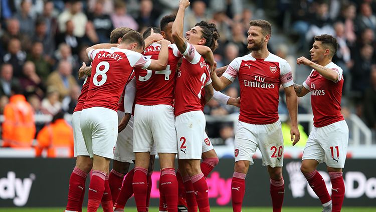 Para pemain Arsenal merayakan kemenangan atas Newcastle. Copyright: © Getty Images/Alex Livesey