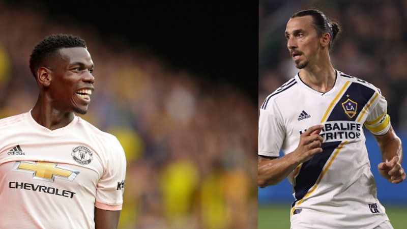 Gelandang serang Man United, Paul Pogba dan Zlatan Ibrahimovic, striker LA Galaxy. Copyright: © Getty Images