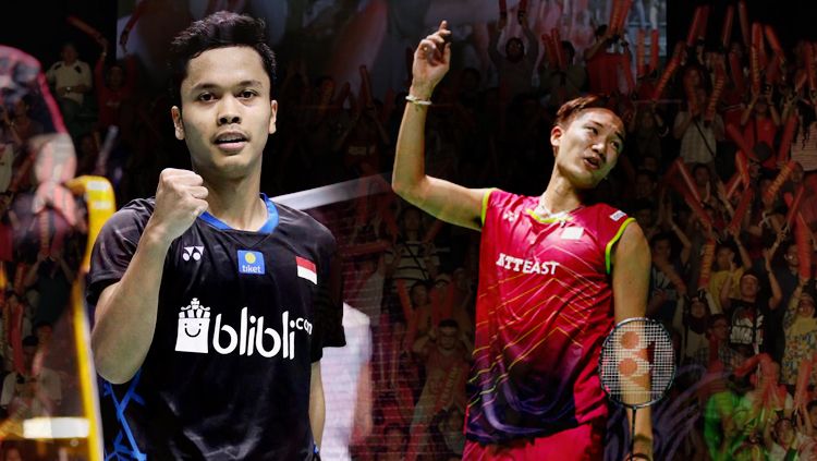 Kento Momota menyebut Anthony Ginting adalah rival dengan serangan terbaik. Copyright: © INDOSPORT