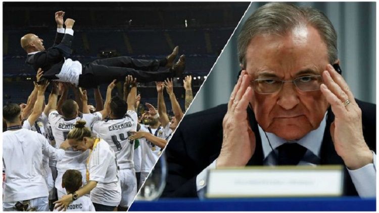 Florentino Perez mengaku cemas jika Zidane hengkang ke Man United dan akan membawa beberapa pemain andalannya Copyright: © caught offside