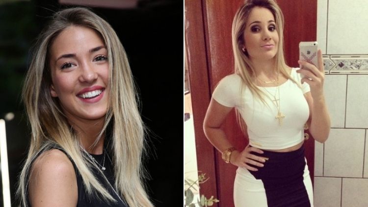 Alice Campello (istri Morata) dan Larissa Pereira (istri Firmino). Copyright: &copy; Getty Images